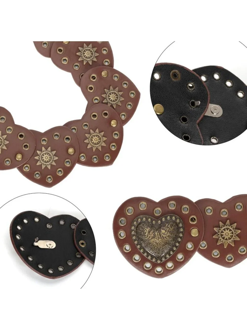 Women Dark Brown & Gold Wide Western Disc Belt Cowgirl Boho-Concho Leather Belt